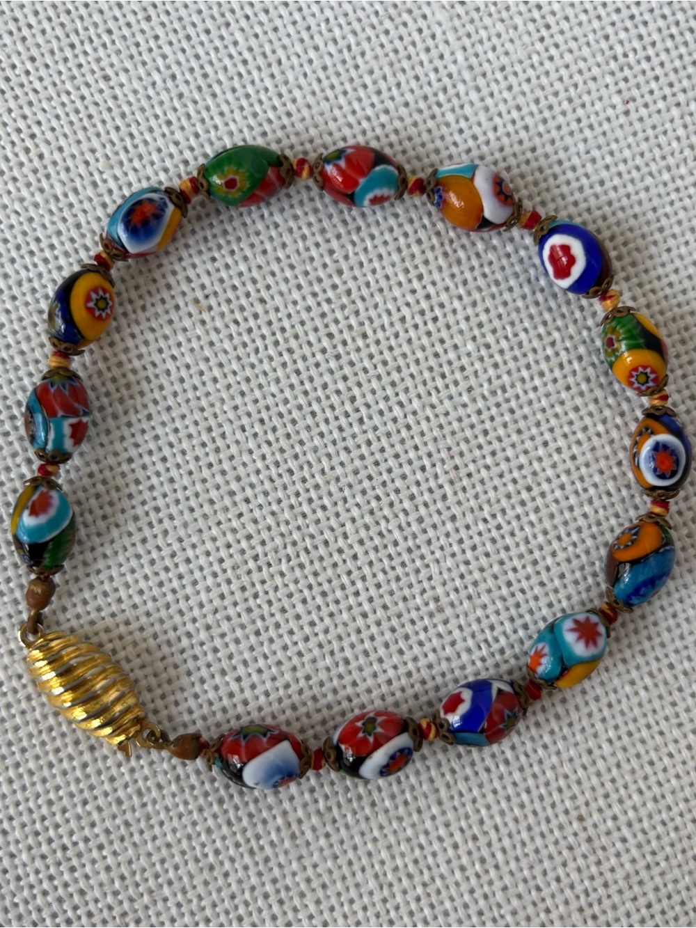 Vintage Venetian Murano Millefiori Glass Beaded Bracelet